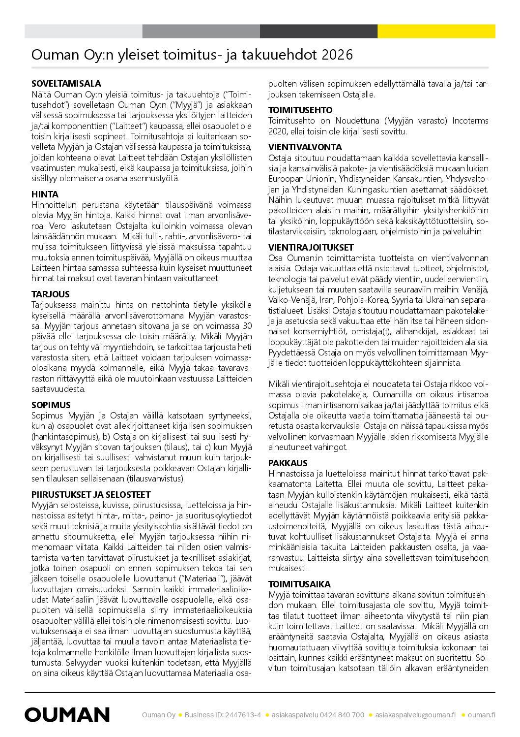 Ouman Oy yleiset toimitus- ja takuuehdot